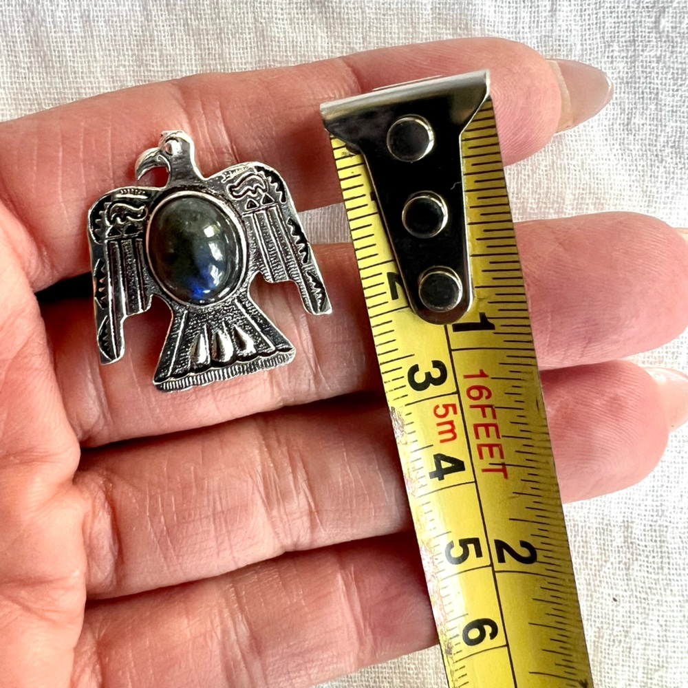 925 Dark Flash Labradorite Eagle Thunderbird Ring… - image 3